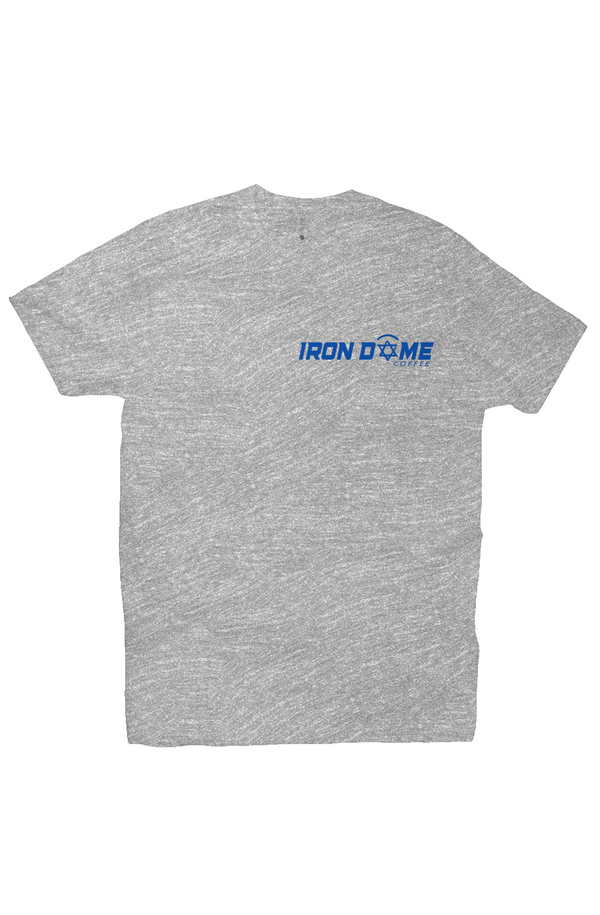 Gray t-shirt with 'Iron Dome' logo on a white background